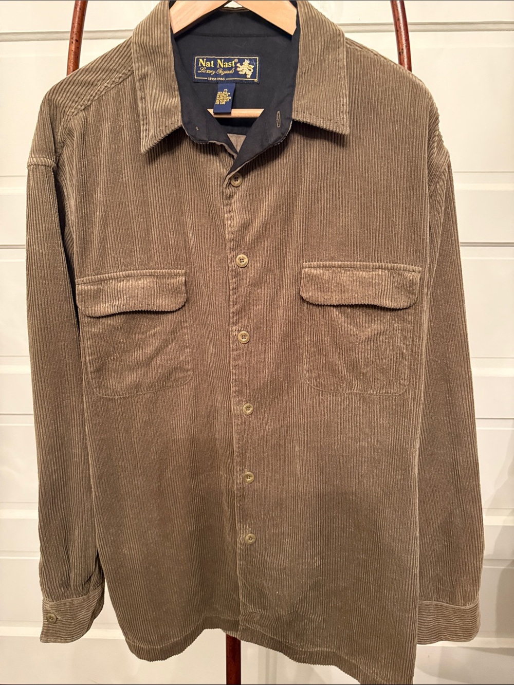 Nat Nast Silk Cotton Corduroy Shirt Jacket XL Brown Overshirt Button Front